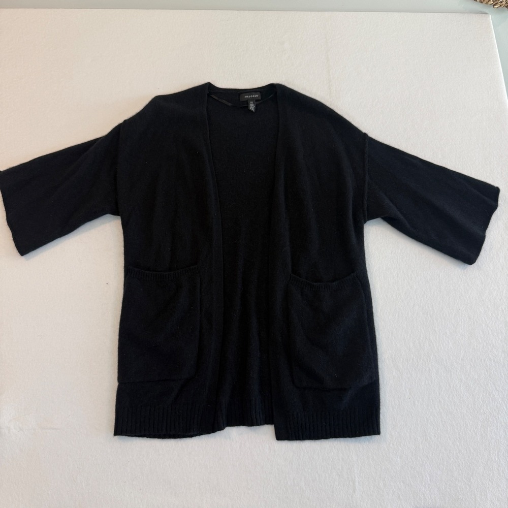 Halogen Cardigan Women One Size Black 100%‎ Cashmere Open Front Wrap Sweater